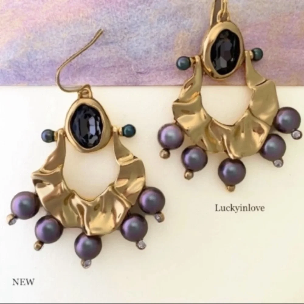 ALEXIS BITTAR • New Pearl Studded Crumpled Swinging Byzantine Drop Earrings - Picture 4 of 16